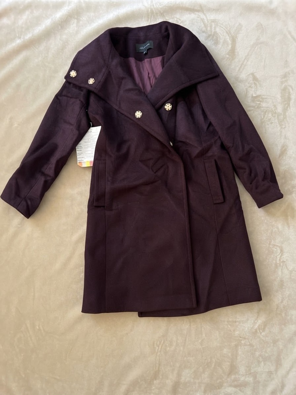 Ann Taylor Charred Plum Wool Blend Double Breasted Funnel Neck Coat Sample Tag M